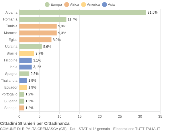 Grafico cittadinanza stranieri - Ripalta Cremasca 2009