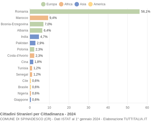 Grafico cittadinanza stranieri - Spinadesco 2024