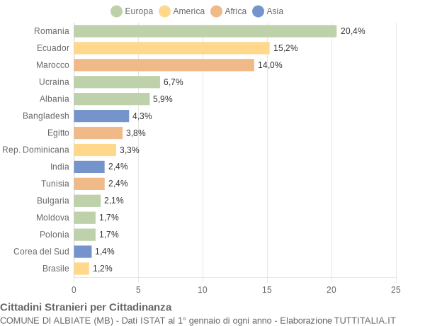 Grafico cittadinanza stranieri - Albiate 2009