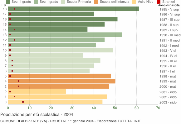 Grafico Popolazione in età scolastica - Albizzate 2004