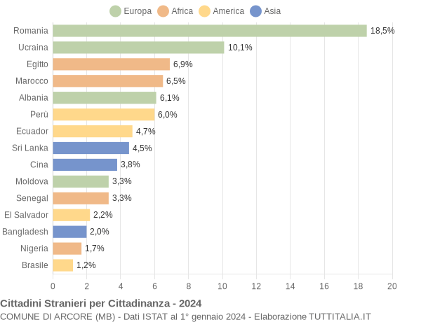 Grafico cittadinanza stranieri - Arcore 2024