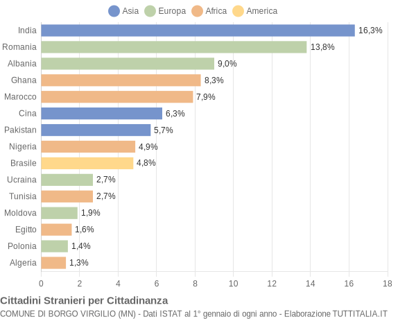 Grafico cittadinanza stranieri - Borgo Virgilio 2019