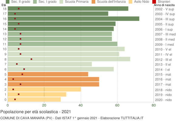 Grafico Popolazione in età scolastica - Cava Manara 2021