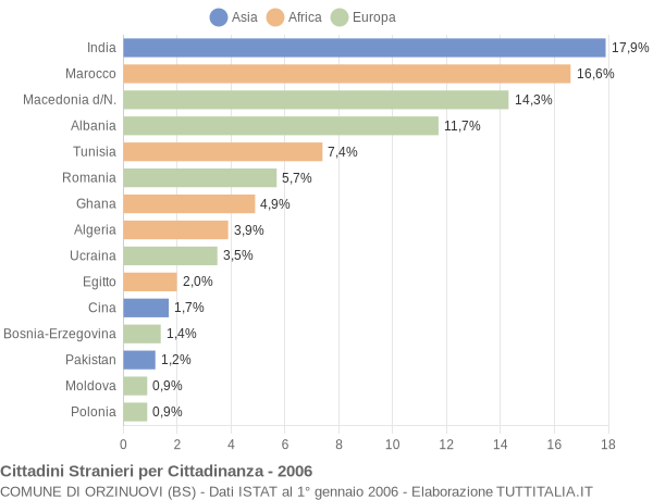 Grafico cittadinanza stranieri - Orzinuovi 2006