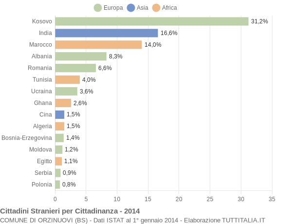 Grafico cittadinanza stranieri - Orzinuovi 2014