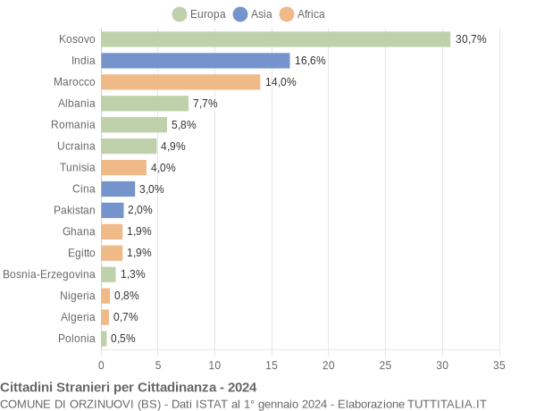 Grafico cittadinanza stranieri - Orzinuovi 2024