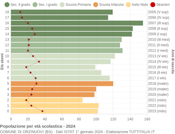 Grafico Popolazione in età scolastica - Orzinuovi 2024