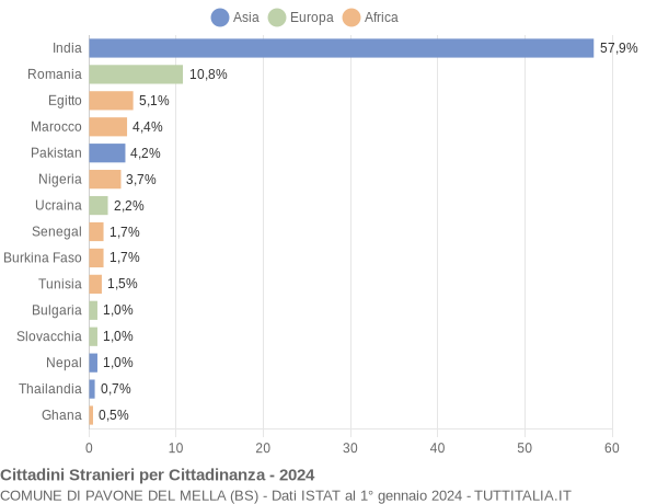 Grafico cittadinanza stranieri - Pavone del Mella 2024