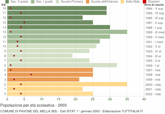 Grafico Popolazione in età scolastica - Pavone del Mella 2003