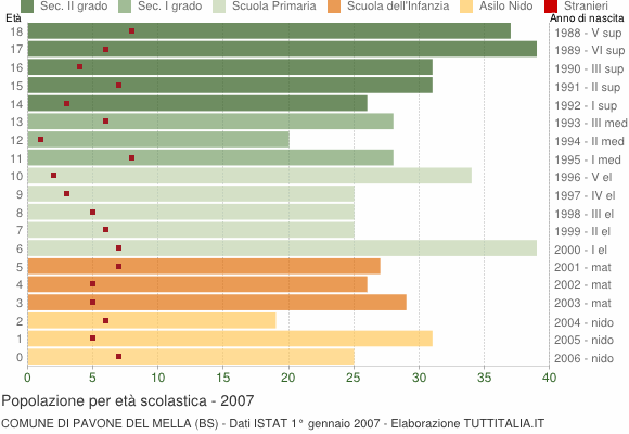 Grafico Popolazione in età scolastica - Pavone del Mella 2007