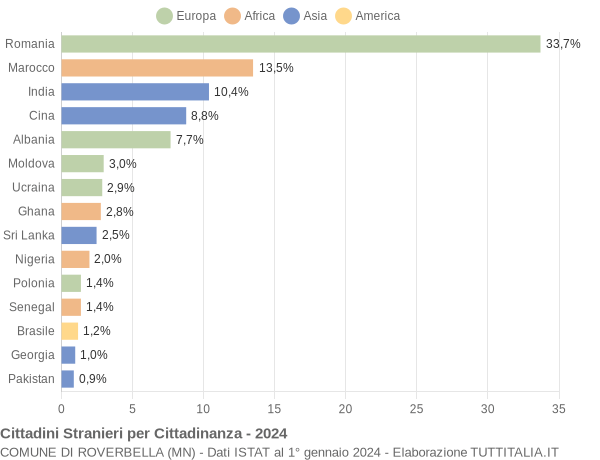 Grafico cittadinanza stranieri - Roverbella 2024