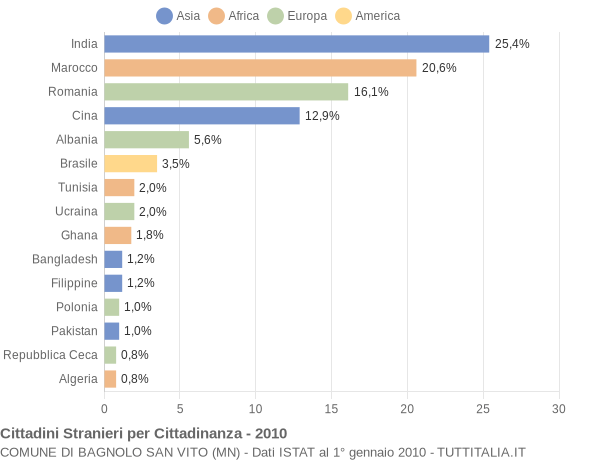 Grafico cittadinanza stranieri - Bagnolo San Vito 2010