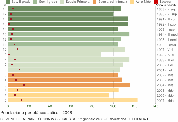 Grafico Popolazione in età scolastica - Fagnano Olona 2008