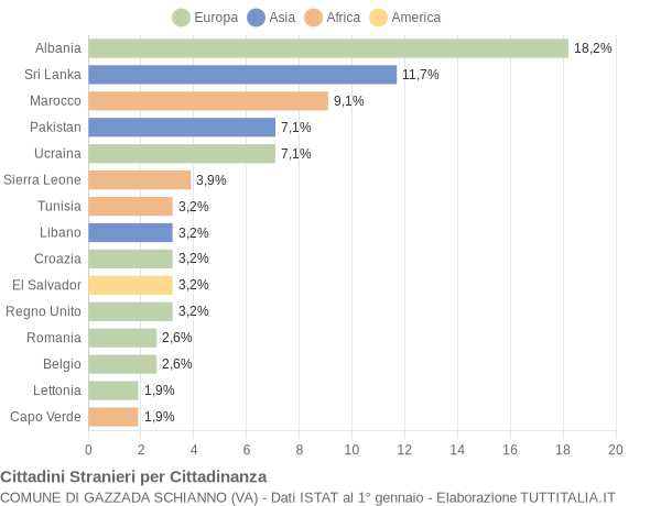 Grafico cittadinanza stranieri - Gazzada Schianno 2005