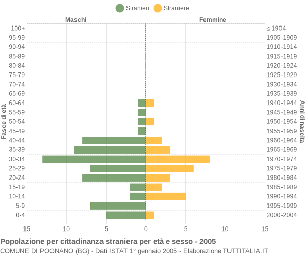 Grafico cittadini stranieri - Pognano 2005