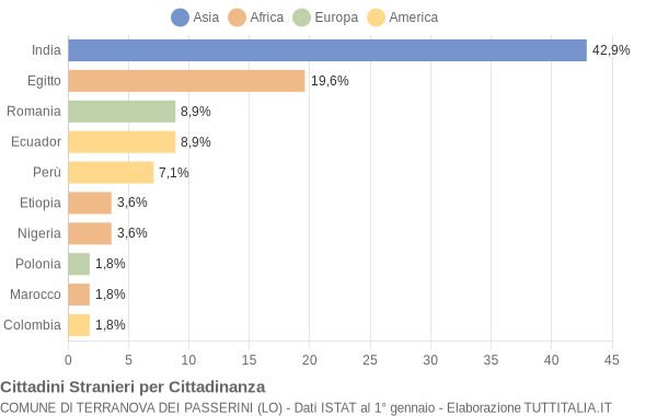 Grafico cittadinanza stranieri - Terranova dei Passerini 2009