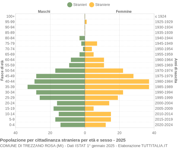 Grafico cittadini stranieri - Trezzano Rosa 2025
