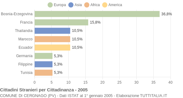 Grafico cittadinanza stranieri - Cergnago 2005