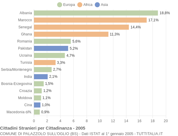 Grafico cittadinanza stranieri - Palazzolo sull'Oglio 2005