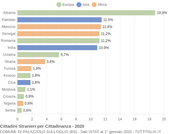 Grafico cittadinanza stranieri - Palazzolo sull'Oglio 2020