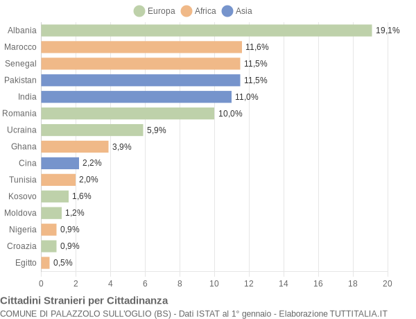 Grafico cittadinanza stranieri - Palazzolo sull'Oglio 2021