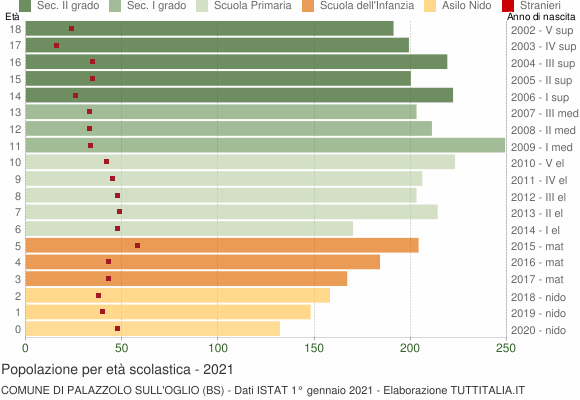 Grafico Popolazione in età scolastica - Palazzolo sull'Oglio 2021