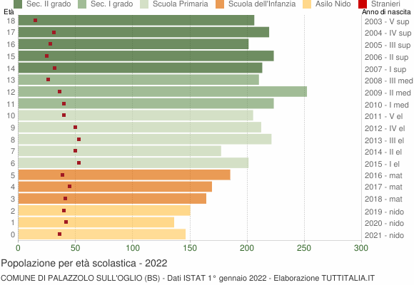 Grafico Popolazione in età scolastica - Palazzolo sull'Oglio 2022