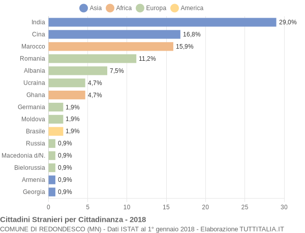 Grafico cittadinanza stranieri - Redondesco 2018