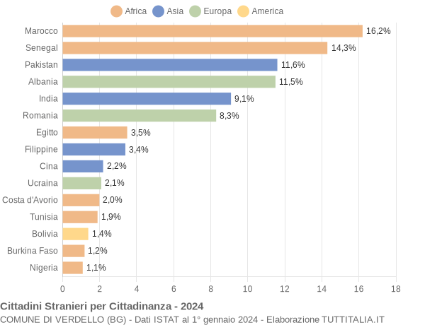 Grafico cittadinanza stranieri - Verdello 2024