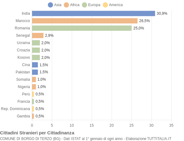 Grafico cittadinanza stranieri - Borgo di Terzo 2020