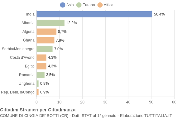 Grafico cittadinanza stranieri - Cingia de' Botti 2005