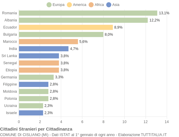 Grafico cittadinanza stranieri - Cisliano 2013