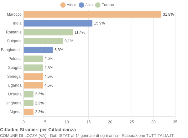 Grafico cittadinanza stranieri - Lozza 2006