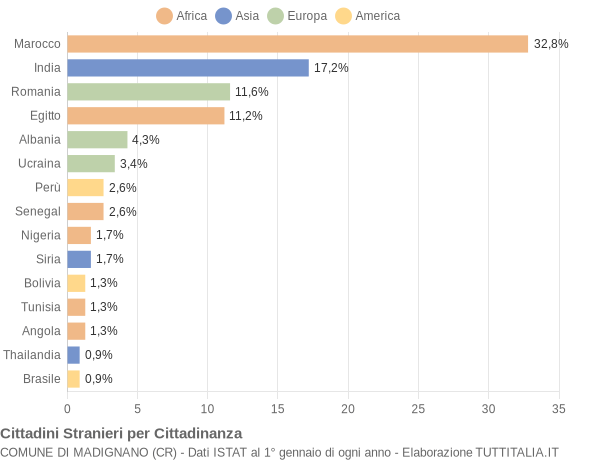 Grafico cittadinanza stranieri - Madignano 2013