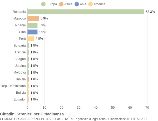 Grafico cittadinanza stranieri - San Cipriano Po 2013