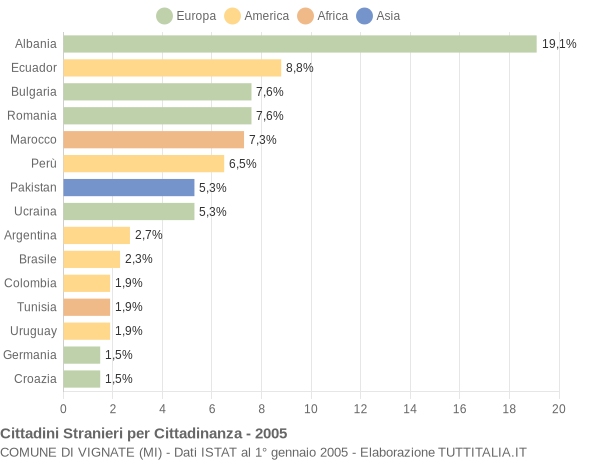 Grafico cittadinanza stranieri - Vignate 2005