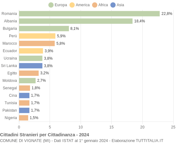 Grafico cittadinanza stranieri - Vignate 2024