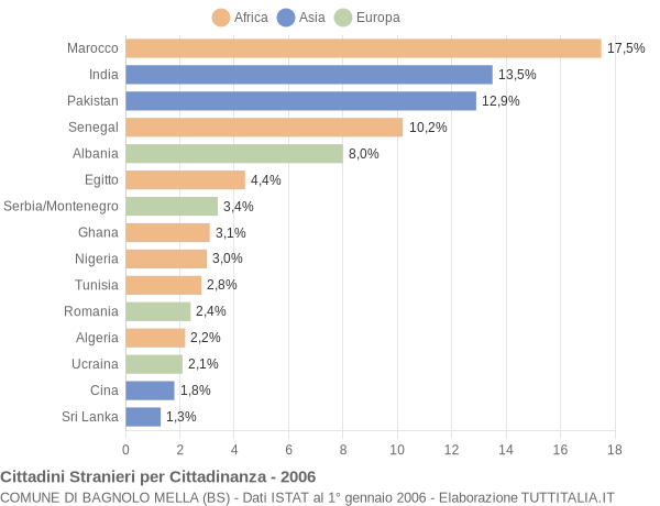 Grafico cittadinanza stranieri - Bagnolo Mella 2006