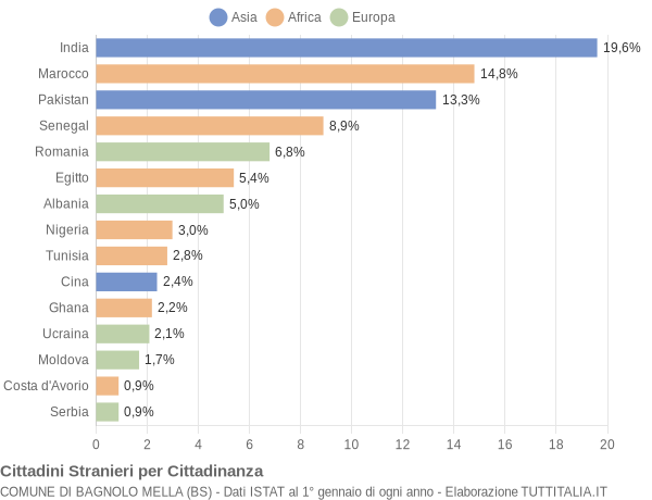 Grafico cittadinanza stranieri - Bagnolo Mella 2013