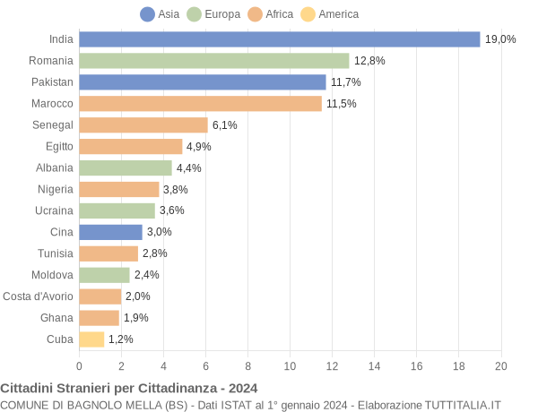 Grafico cittadinanza stranieri - Bagnolo Mella 2024