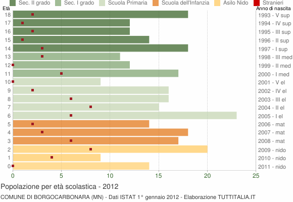 Grafico Popolazione in età scolastica - Borgocarbonara 2012