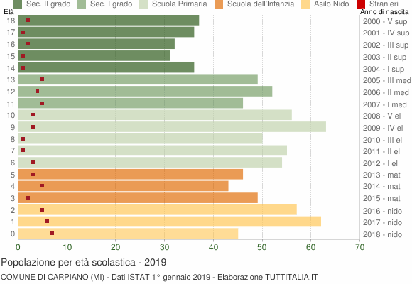 Grafico Popolazione in età scolastica - Carpiano 2019