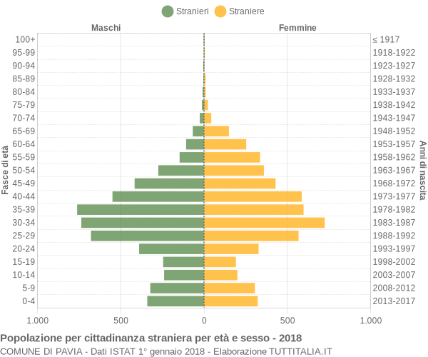 Grafico cittadini stranieri - Pavia 2018