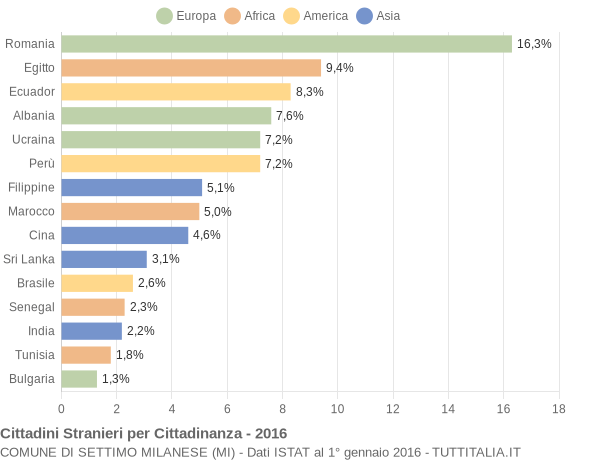 Grafico cittadinanza stranieri - Settimo Milanese 2016