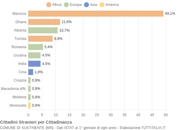 Grafico cittadinanza stranieri - Sustinente 2004