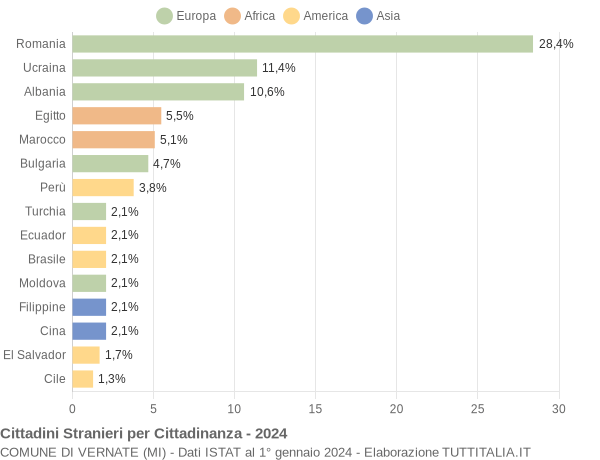 Grafico cittadinanza stranieri - Vernate 2024