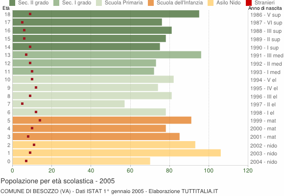 Grafico Popolazione in età scolastica - Besozzo 2005