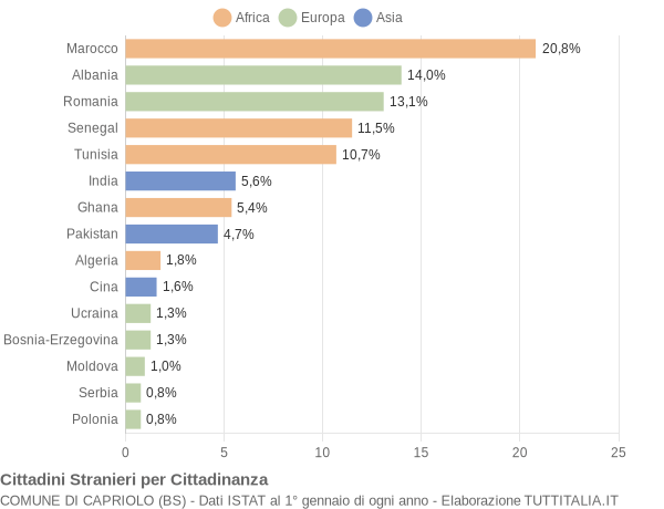 Grafico cittadinanza stranieri - Capriolo 2010