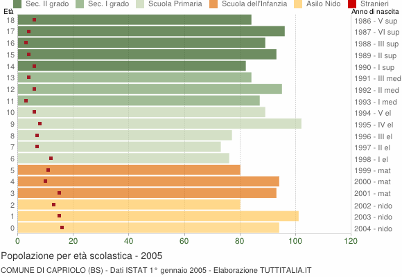 Grafico Popolazione in età scolastica - Capriolo 2005