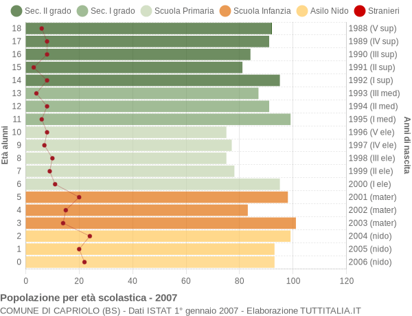 Grafico Popolazione in età scolastica - Capriolo 2007